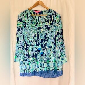 Lilly Pulitzer Marilina Tunic- Scuba Doo High Tide Navy, Size Medium